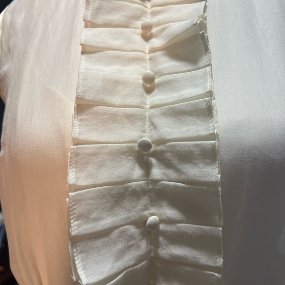 BCBG Max Azaria cream and black silk blend dress. Ruffled with buttons - Picture 5 of 7